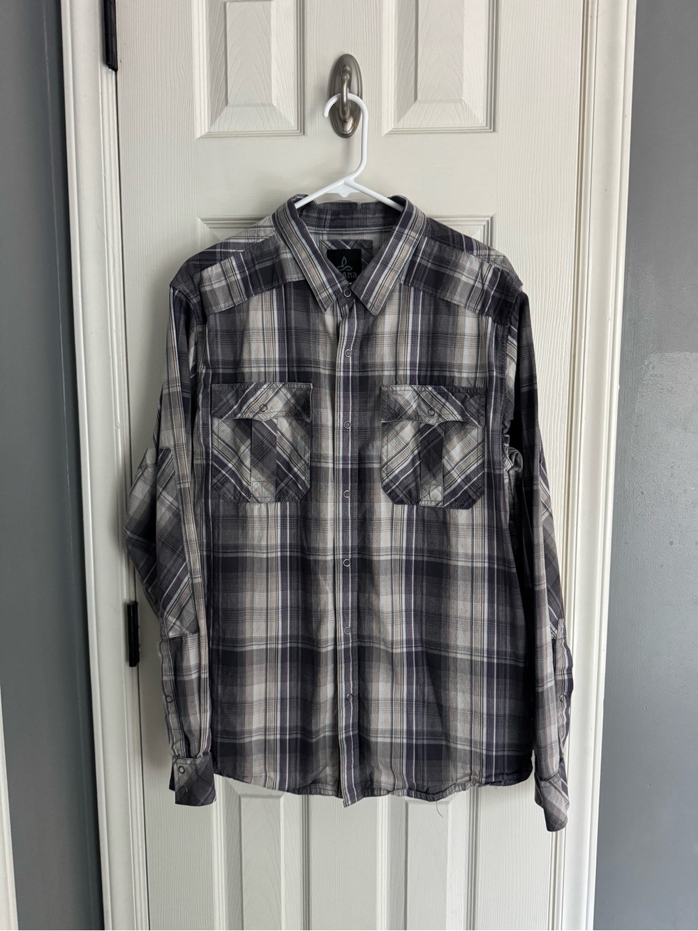 Prana large mens snap-button down shirt - EUC